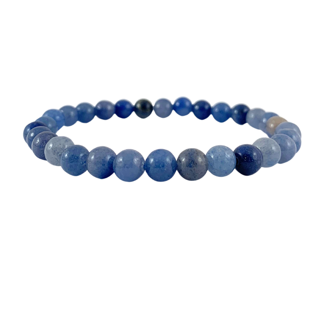 Quartz, Blue Round Bead Bracelet