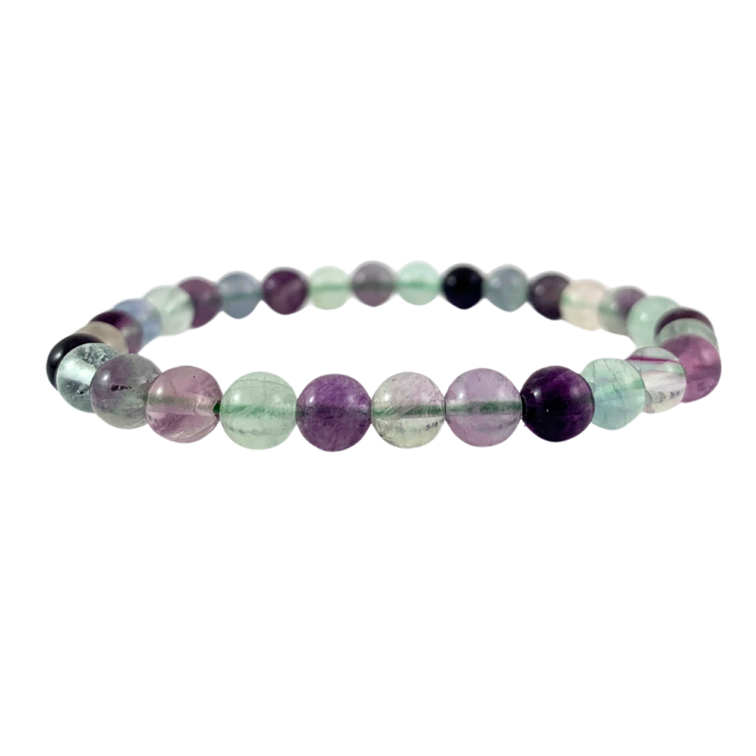Fluorite, Rainbow Round Bead Bracelet