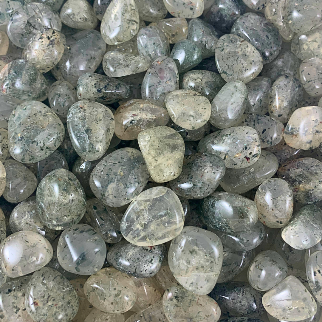 Quartz, Green Tourmaline In Tumbled Stones