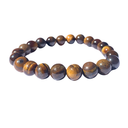 Tiger Eye, Gold Round Bead Bracelet
