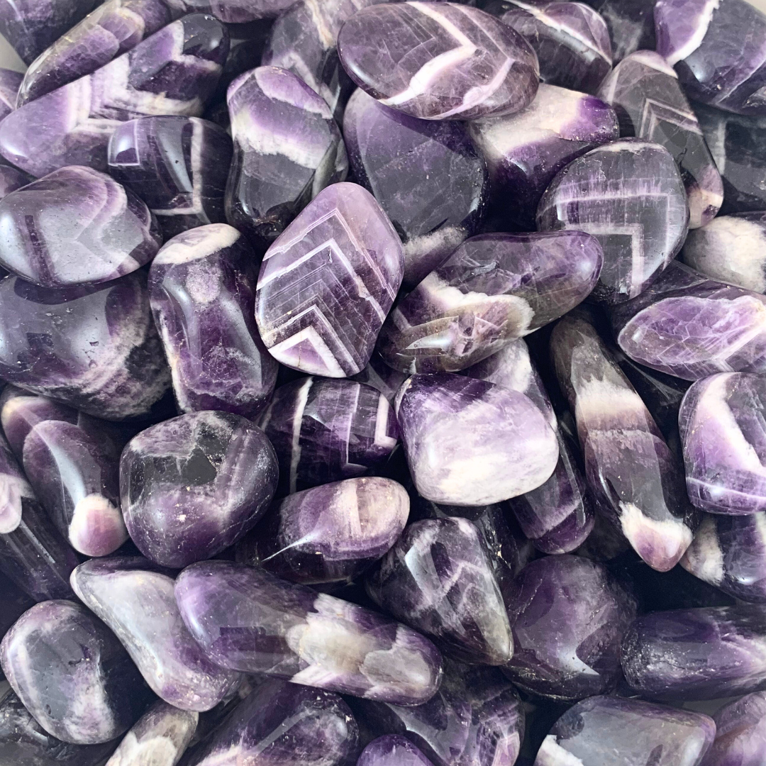 Amethyst, Chevron Tumbled Stones - Large Rounded Free Form