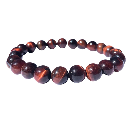 Tiger Eye, Red Round Bead Bracelet
