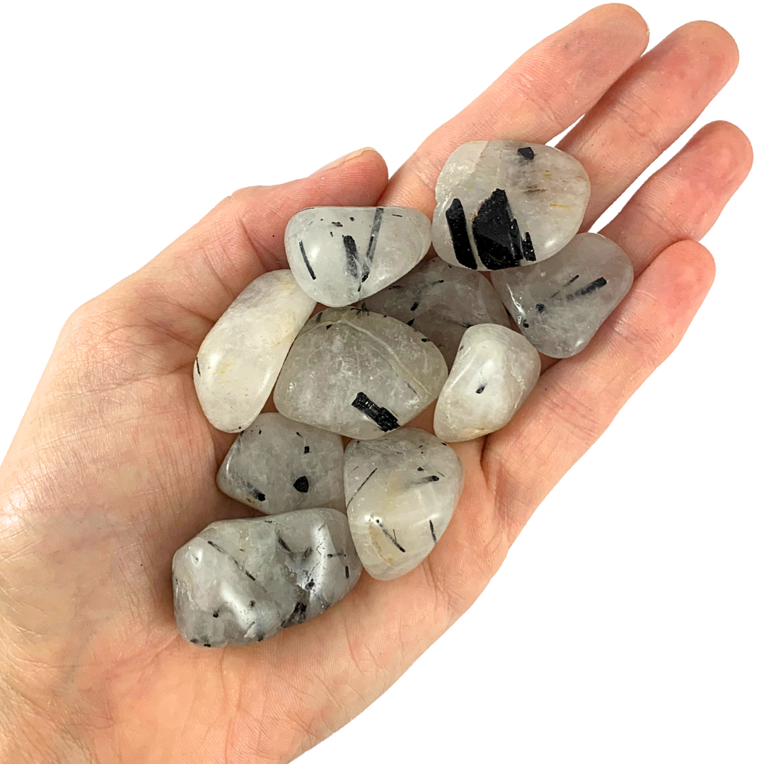 Quartz, Black Tourmaline In Tumbled Stones - Rounded Free Form