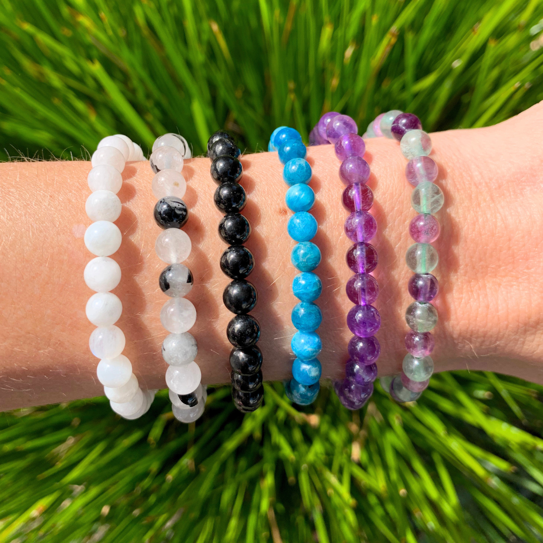Quartz, Black Tourmaline In Round Bead Bracelet