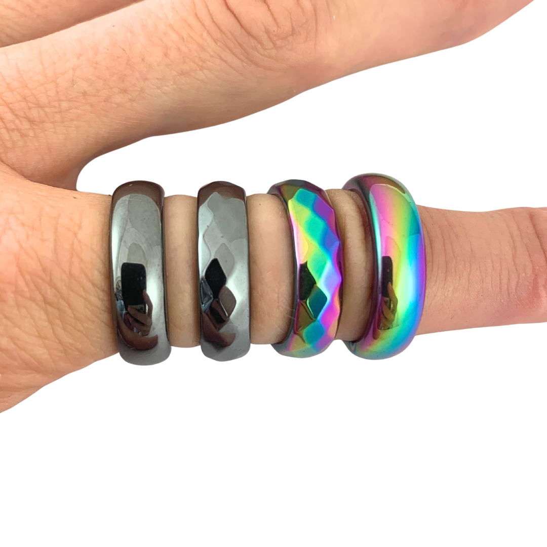 Rainbow Hematite Rings