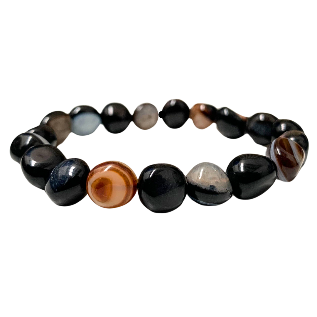 Agate, Black With Quartz Tumbled Stone Bracelet