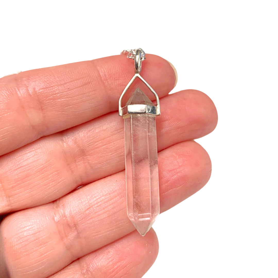 Clear Quartz Double Terminated Sterling Silver Pendant