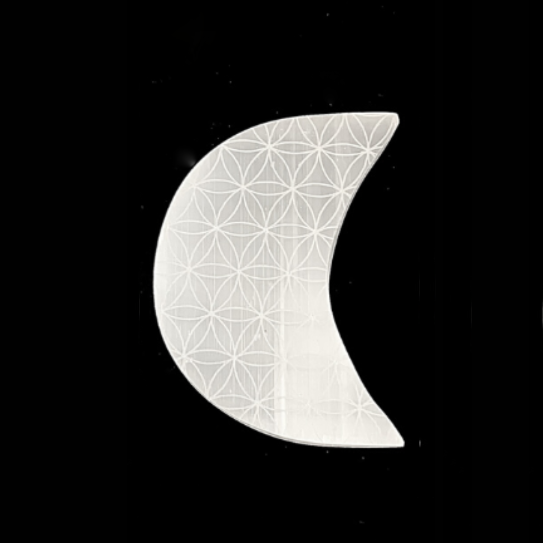Selenite Etched Crescent Moon