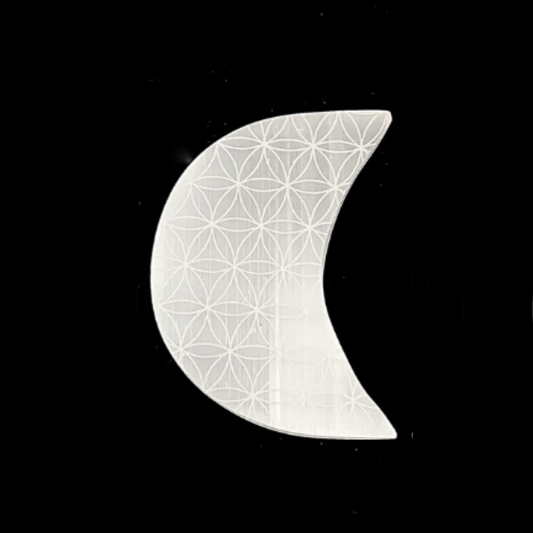 Selenite Etched Crescent Moon