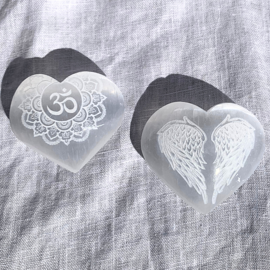 Selenite Etched Hearts - Assorted