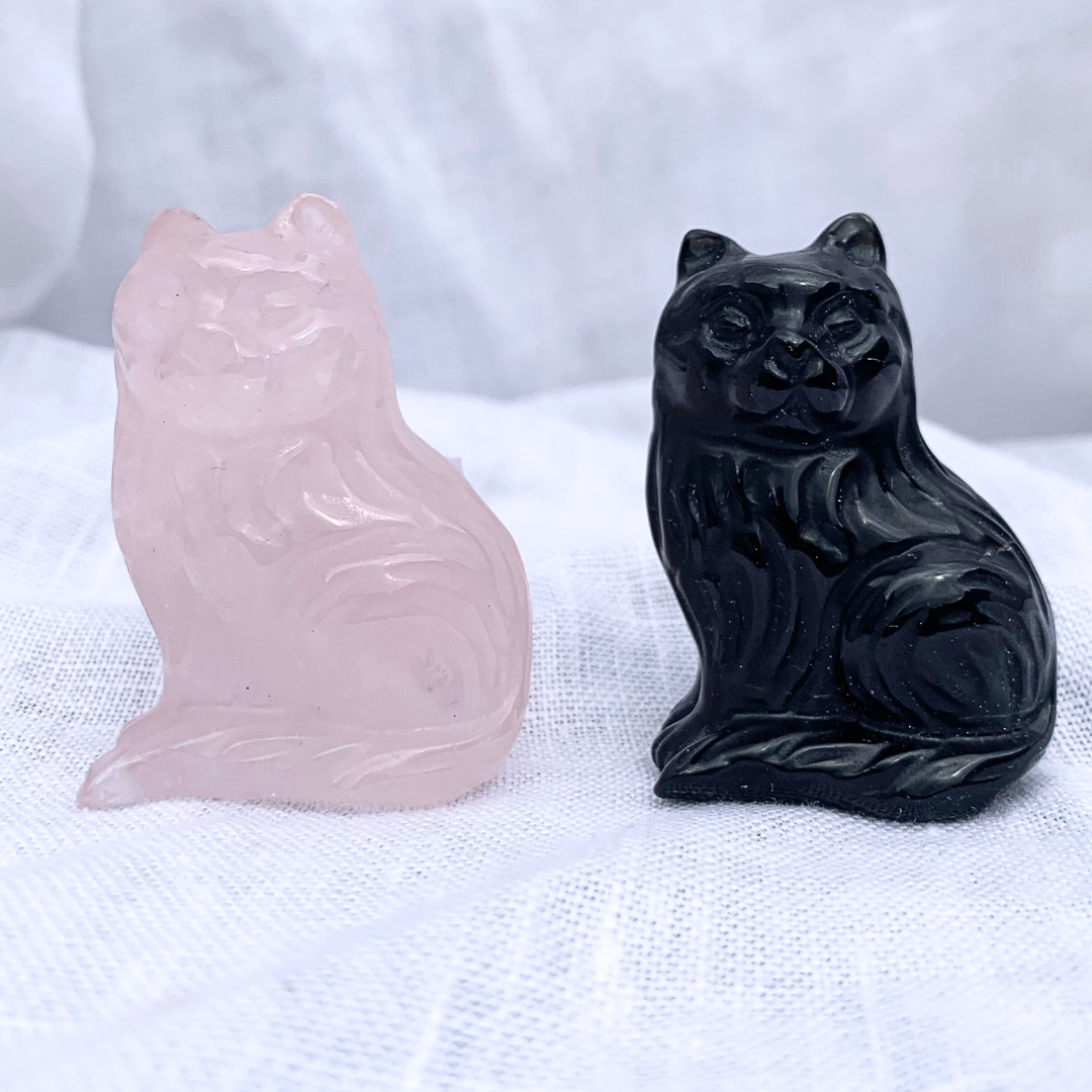 Black Obsidian Cat Carving