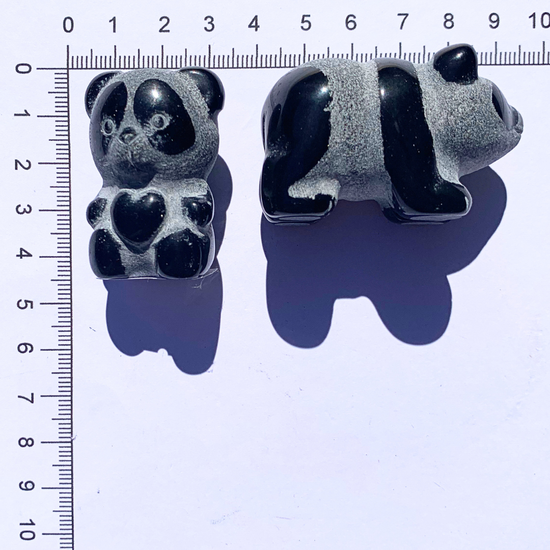 Obsidian, Black Panda Carvings - Sitting
