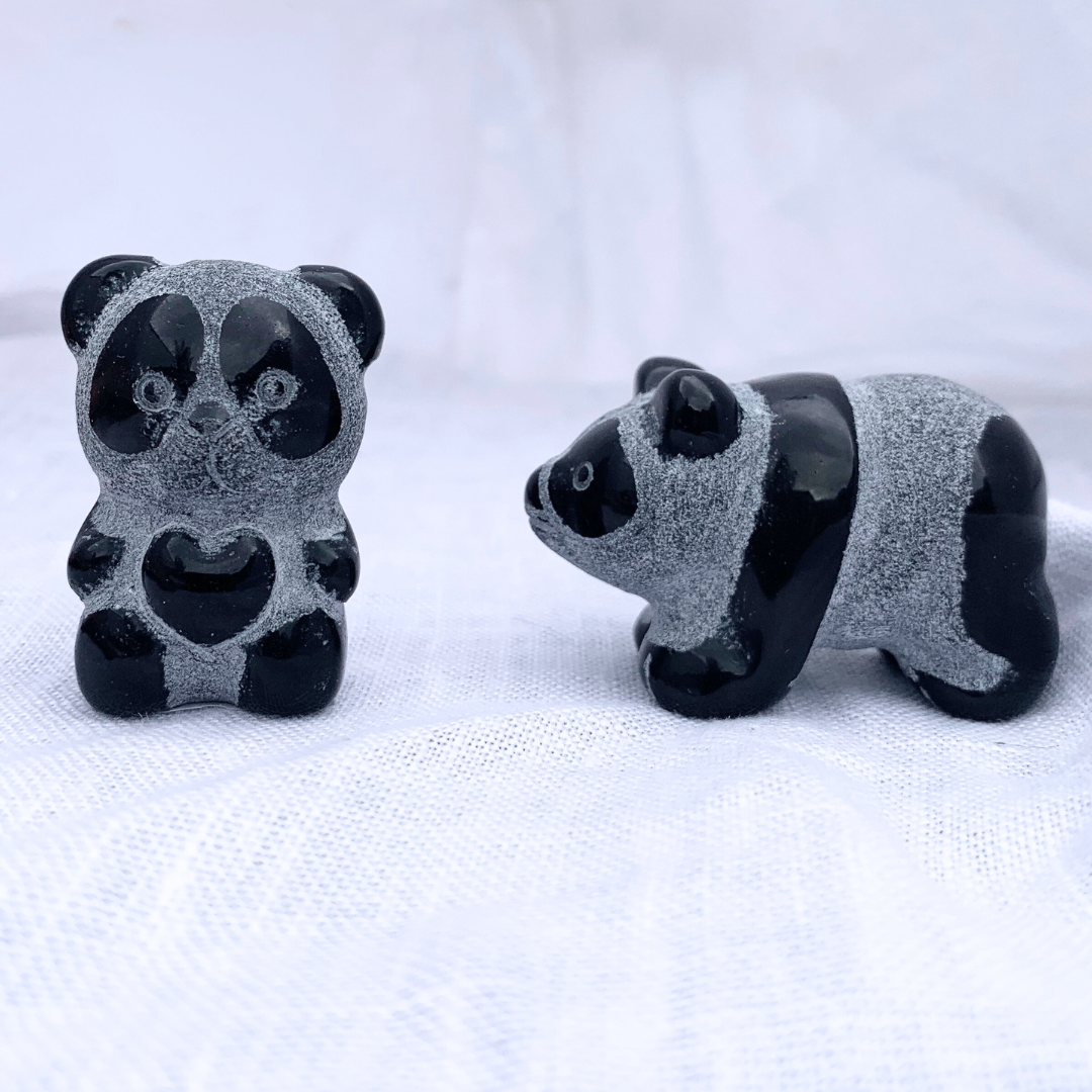 Obsidian, Black Panda Carvings - Sitting