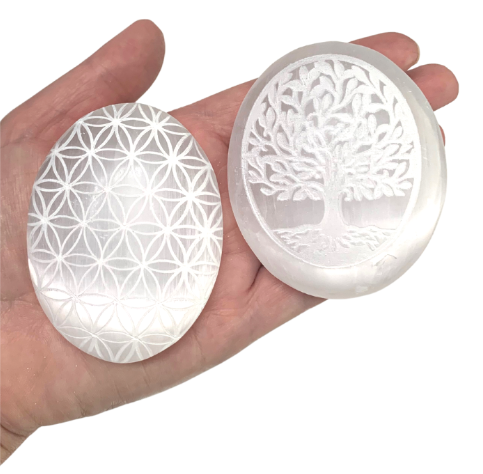 Selenite Etched Palm Stones - Assorted