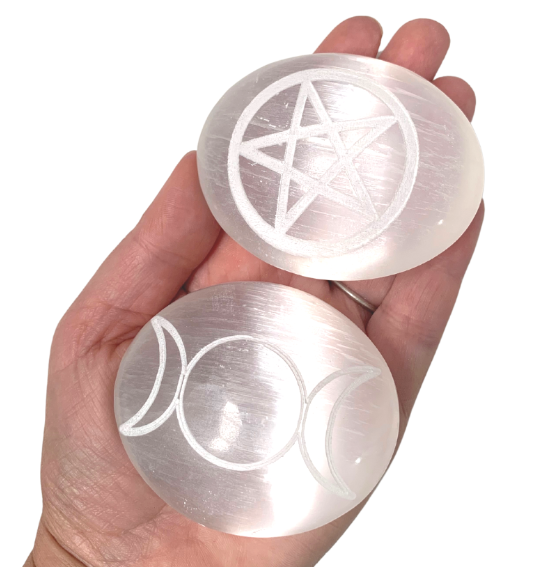 Selenite Etched Palm Stones - Assorted