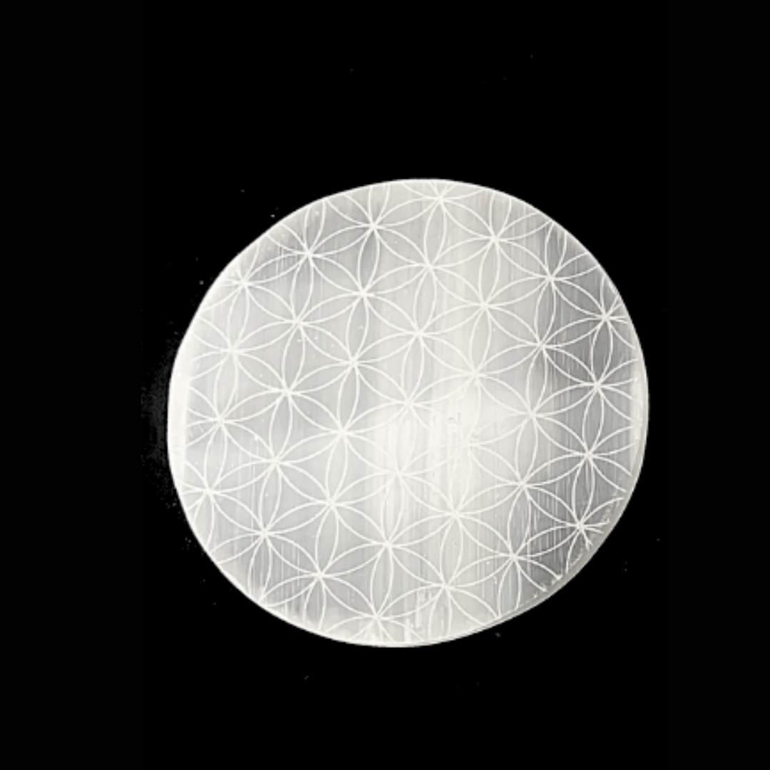Selenite Etched Round Discs