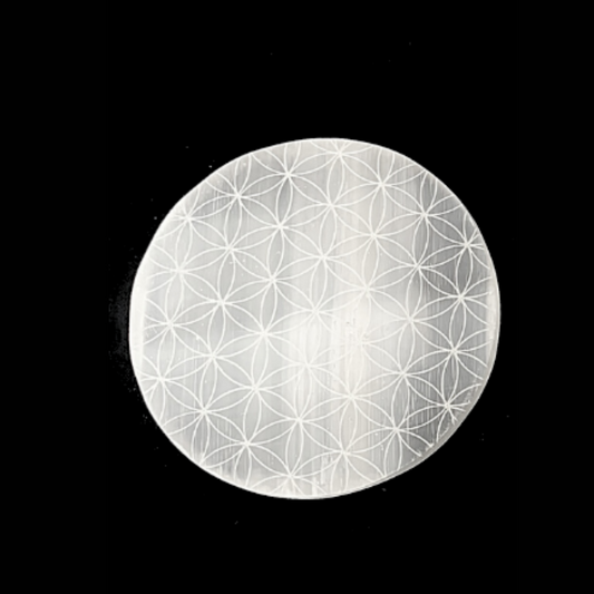Selenite Etched Round Discs