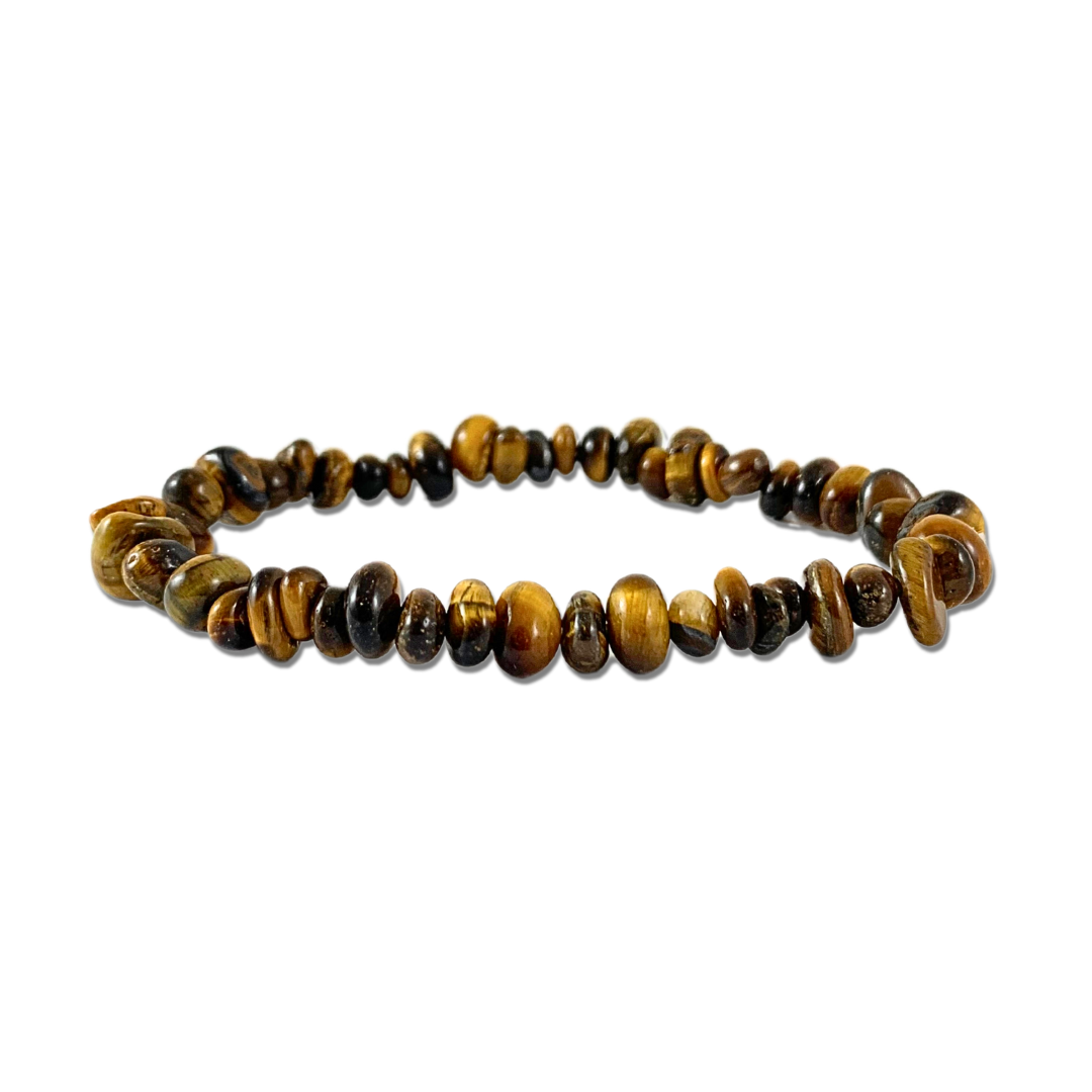 Tiger Eye, Gold Chip Bracelet - Rounded