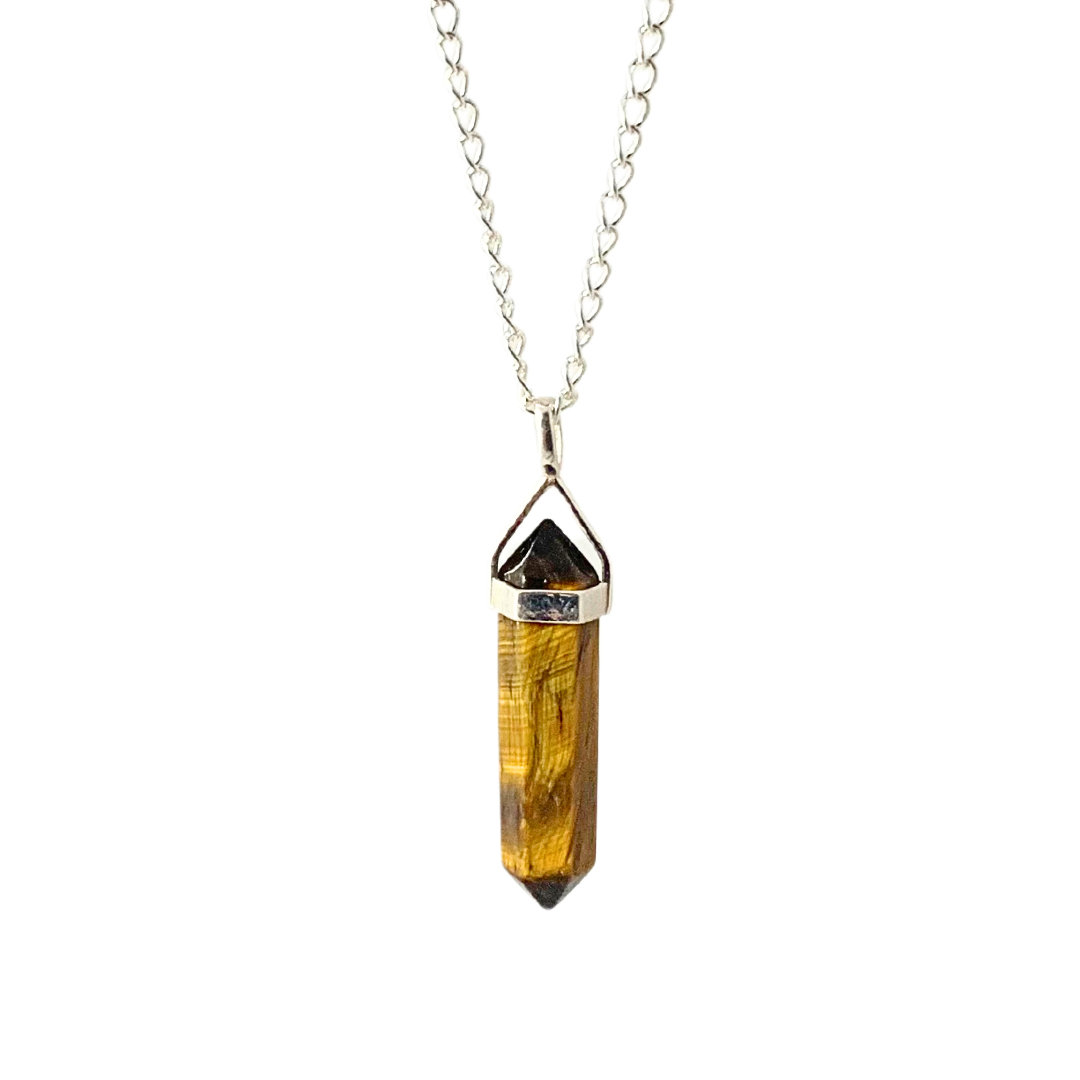 Tiger Eye, Gold Double Terminated Pendant - Sterling Silver