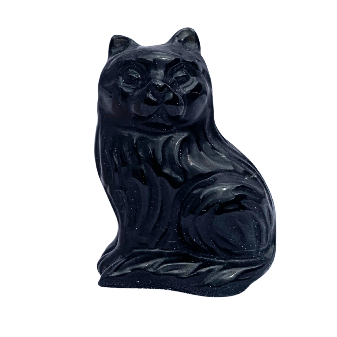 Black Obsidian Cat Carving