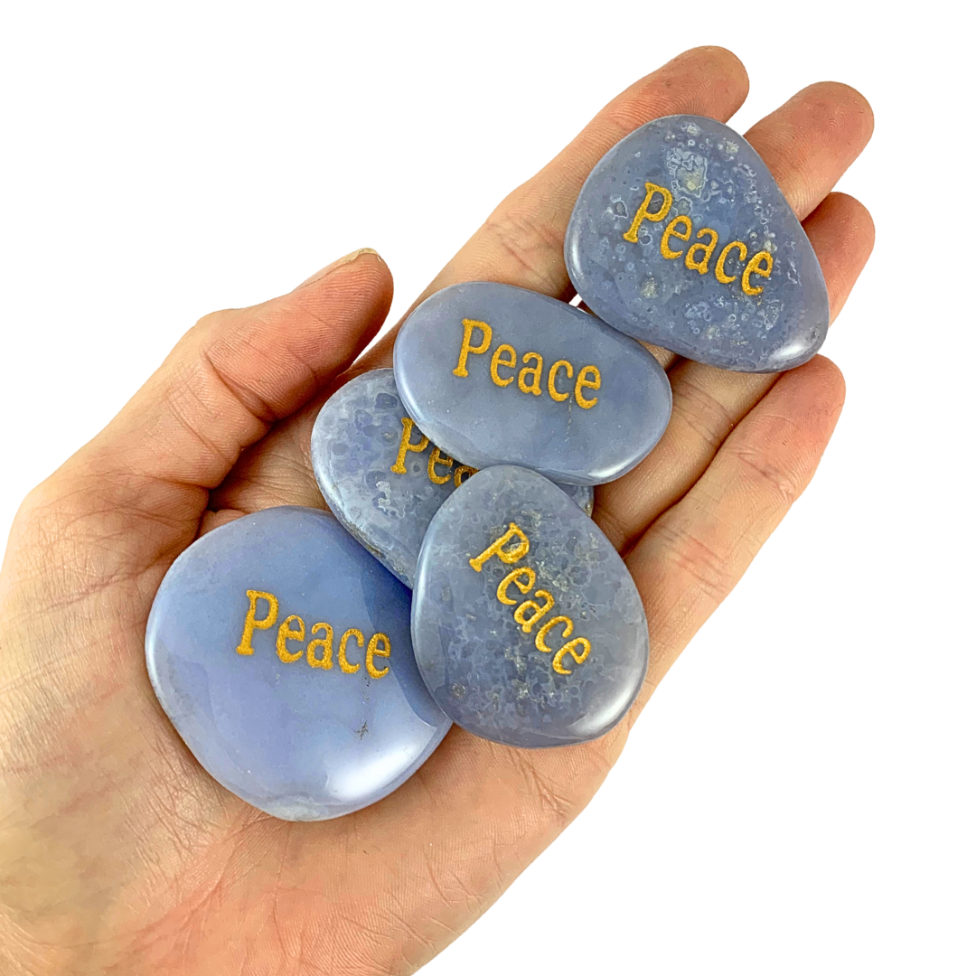 Natural Blue Agate Gemstones With Words, Peace