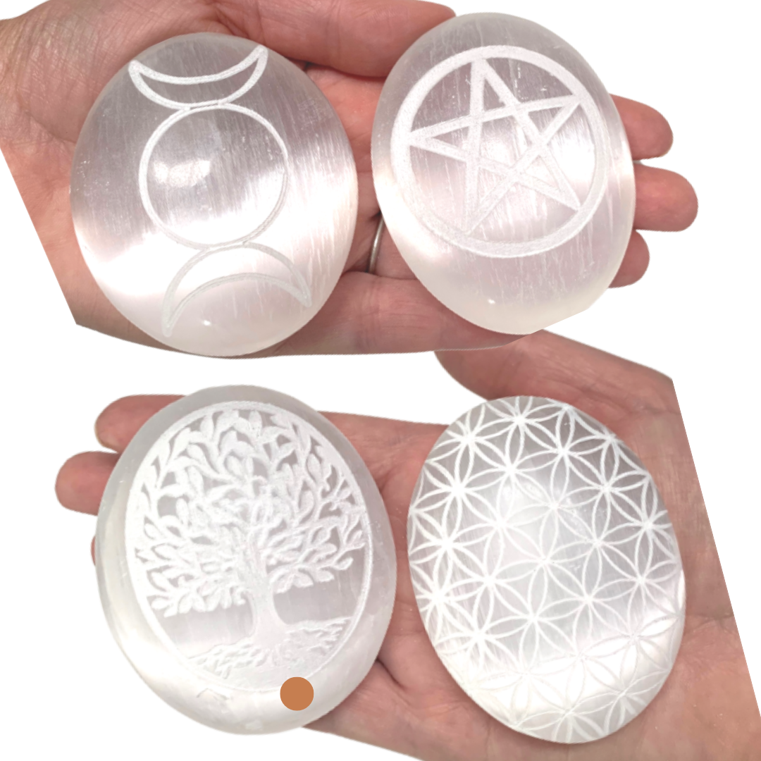 Selenite Etched Palm Stones - Assorted