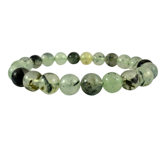 Prehnite with Epidote Round Bead Bracelet