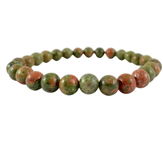 Unakite Round Bead Bracelet