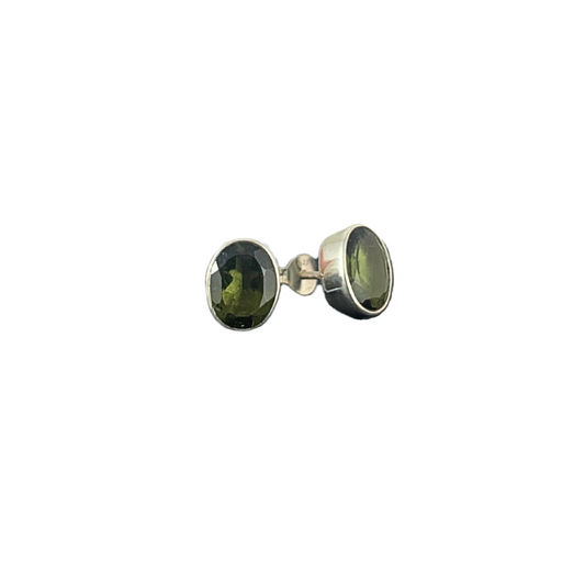 Moldavite and Sterling Silver Stud Earrings