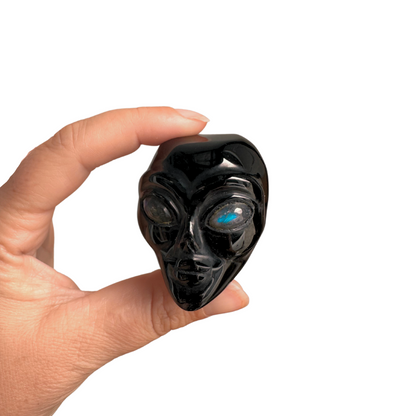 Black Obsidian ET Skulls With Labradorite Eyes