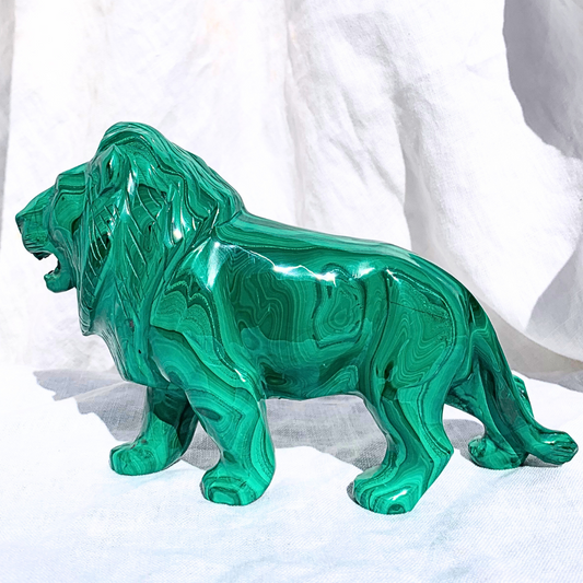 Malachite Lion Carvings - Large