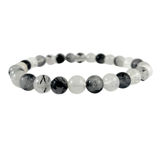 Quartz, Black Tourmaline In Round Bead Bracelet