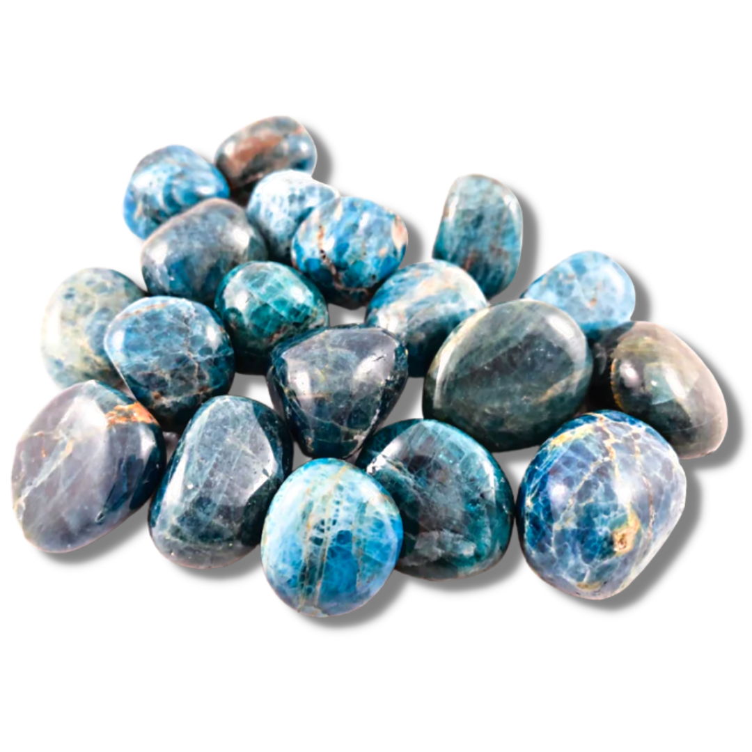 Bruised Tumbled Rocks Apatite, Blue Tumbled Stones – Cosmic Crystals