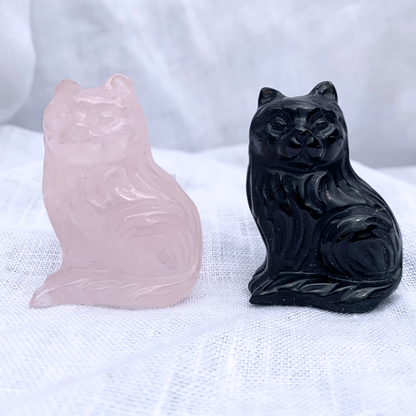 Quartz, Rose Cat Carvings