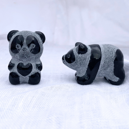 Obsidian, Black Panda Carvings - Standing