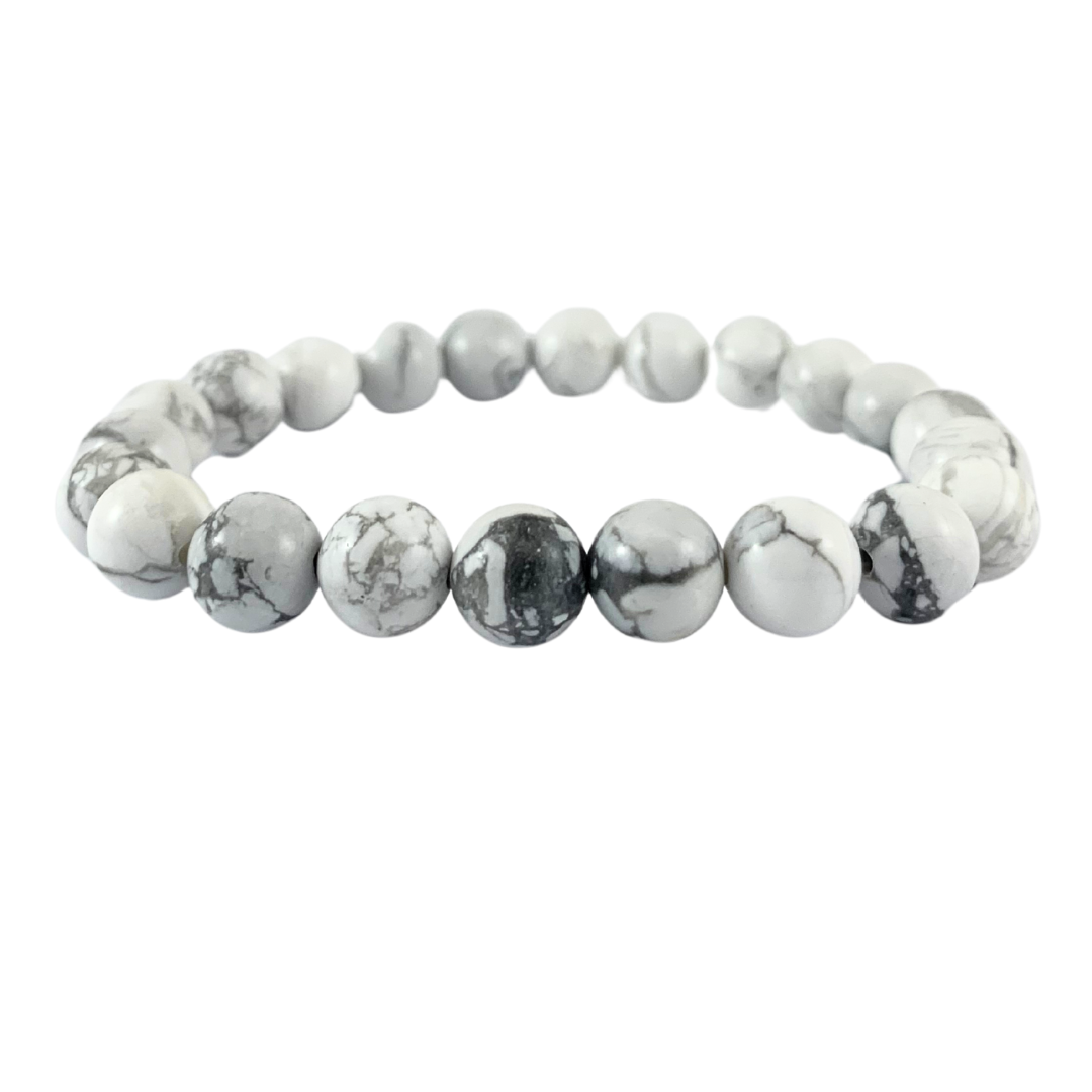 Howlite, White Round Bead Bracelet
