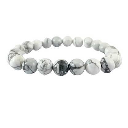 Howlite, White Round Bead Bracelet