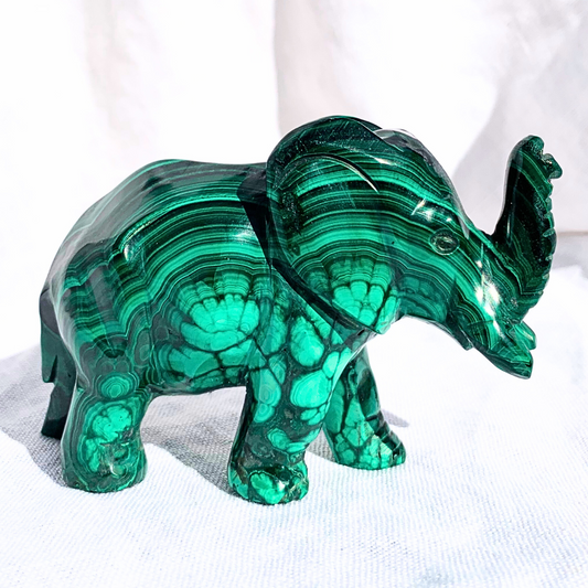 Malachite Elephant Carvings - Large