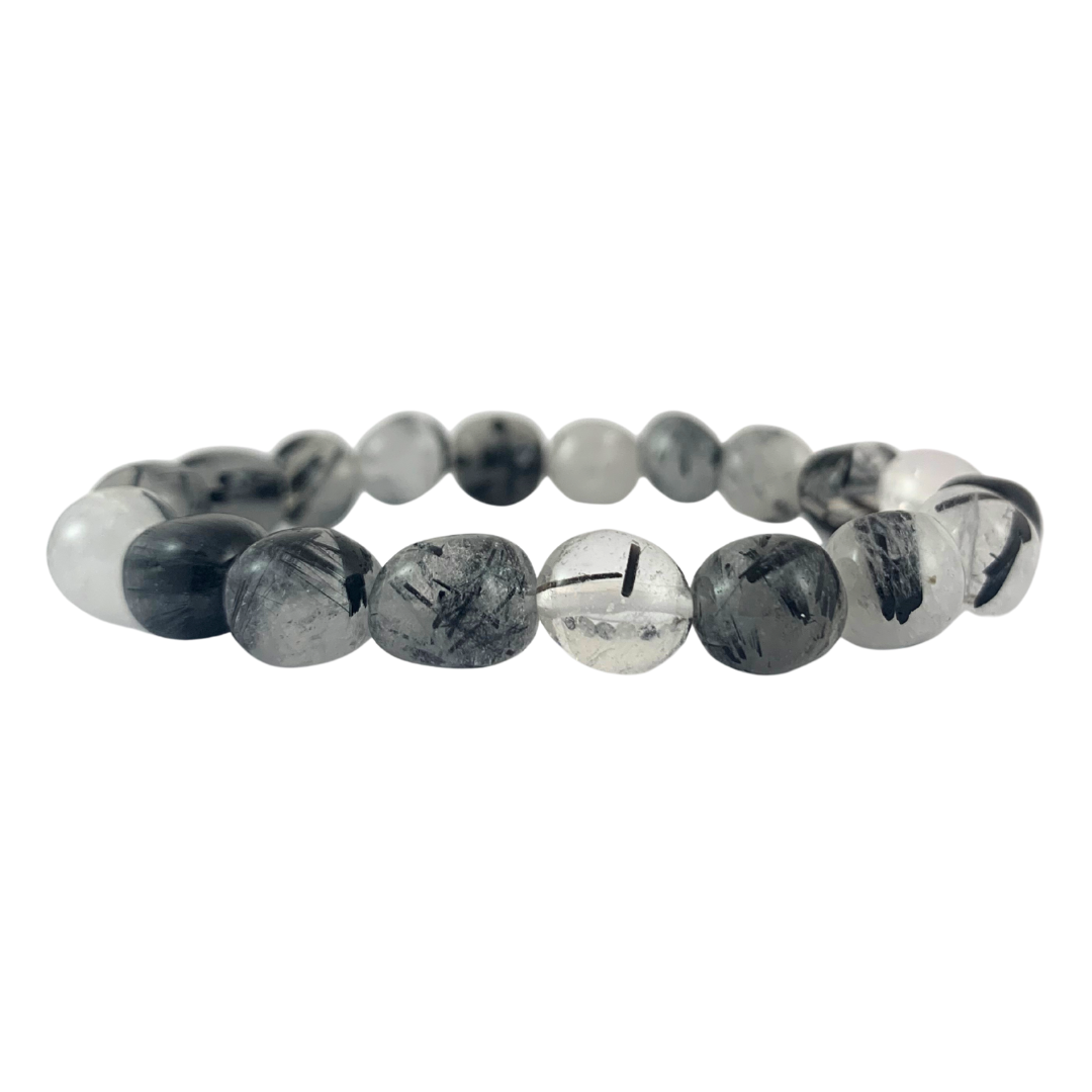Quartz, Black Tourmaline In Tumbled Stone Bracelet