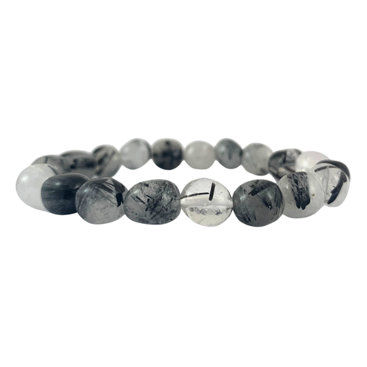 Quartz, Black Tourmaline In Tumbled Stone Bracelet